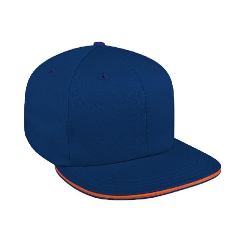Navy-Orange Ripstop Leather Flat Brim