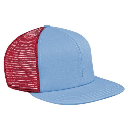 Light Blue-Red Brushed Front Velcro Flat Brim