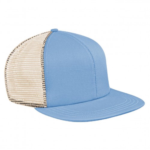 Light Blue-Khaki Meshback Snapback Flat Brim