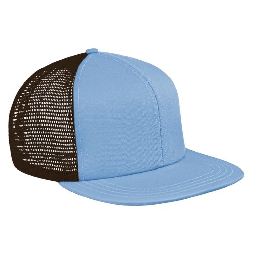 Light Blue-Black Meshback Snapback Flat Brim