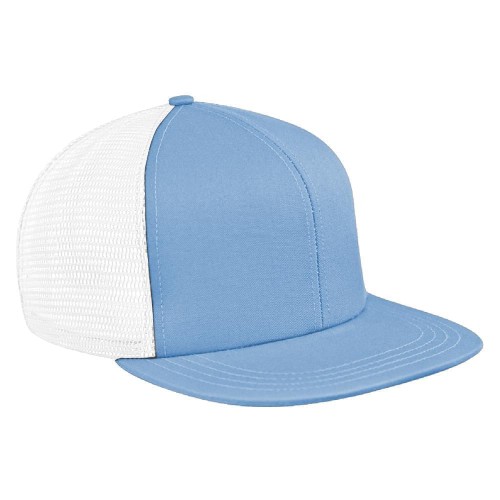 Light Blue-White Meshback Velcro Flat Brim
