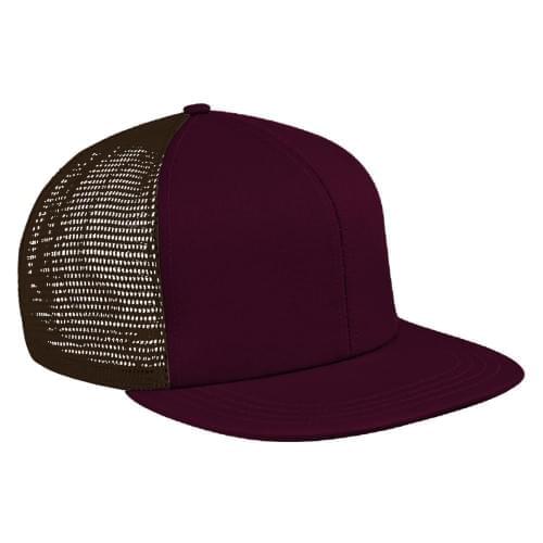 Burgundy-Black Meshback Velcro Flat Brim