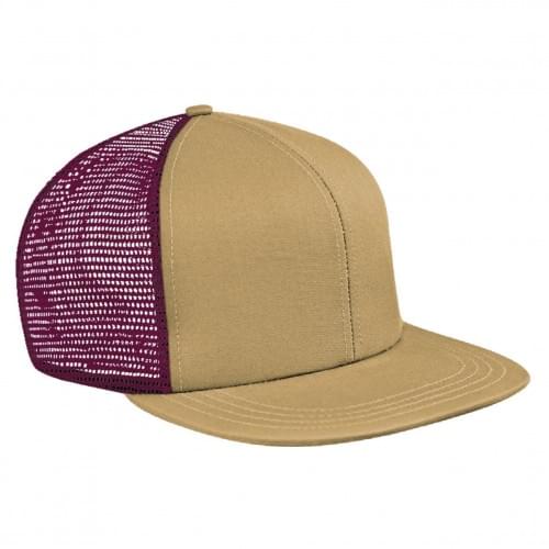 Khaki-Burgundy Meshback Snapback Flat Brim