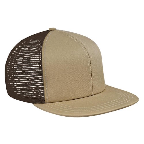 Khaki-Black Brushed Front Snapback Flat Brim