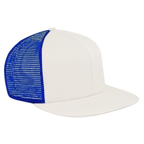 White-Royal Blue Brushed Front Slide Buckle Flat Brim