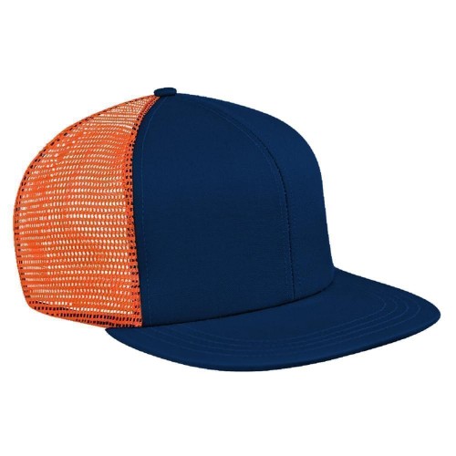 Navy-Orange Brushed Front Slide Buckle Flat Brim