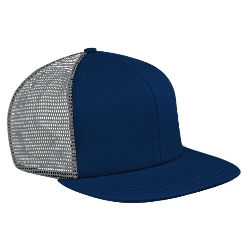 Navy-Light Gray Brushed Front Slide Buckle Flat Brim