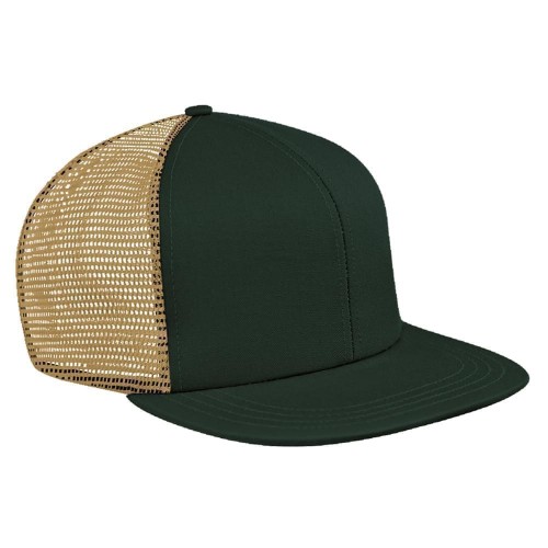 Hunter Green-Khaki Meshback Velcro Flat Brim Hunter Green-Khaki Meshback Velcro Flat Brim