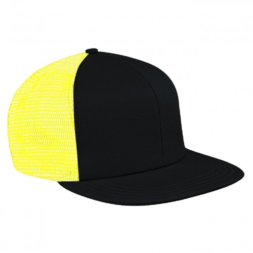Dark Gray-Safety Green Meshback Snapback Flat Brim