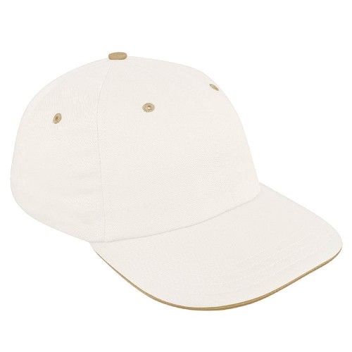 White-Khaki Canvas Leather Dad Cap