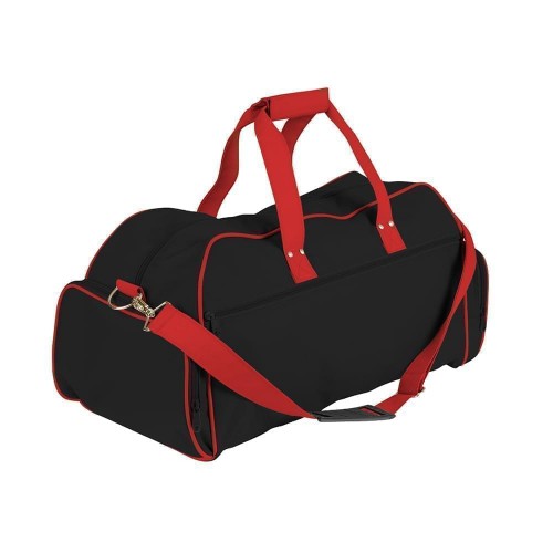 USA Made Nylon Poly Weekender Duffles, Black-Red, 8001017-AOL
