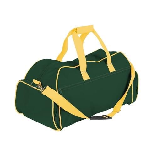 USA Made Nylon Poly Weekender Duffles, Hunter Green-Gold, 8001017-ASQ