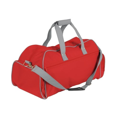 USA Made Nylon Poly Weekender Duffles, Red-Grey, 8001017-AZN USA Made Nylon Poly Weekender Duffles, Red-Grey, 8001017-AZN
