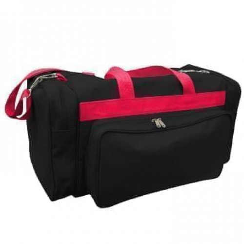USA Made Poly Vacation Carryon Duffel Bags, Black-Red, 8006729-AO2 USA Made Poly Vacation Carryon Duffel Bags, Black-Red, 8006729-AO2