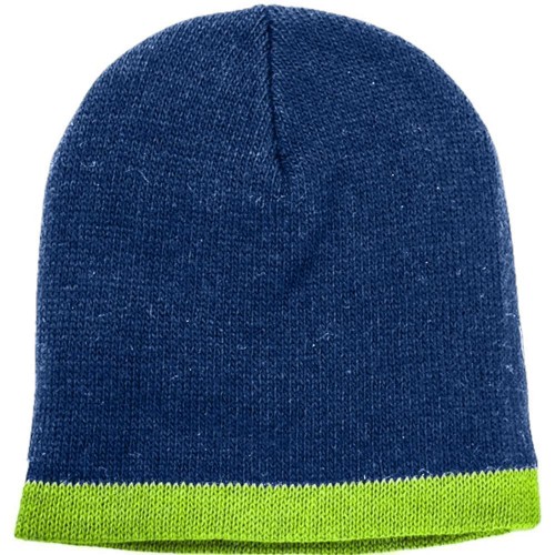 USA Made Knit Stripe Beanie Navy Safety Green,  99B824-NVY-SGR