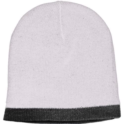 USA Made Knit Stripe Beanie White Black,  99B824-WHT-BLK