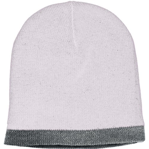 USA Made Knit Stripe Beanie White Grey,  99B824-WHT-GRY