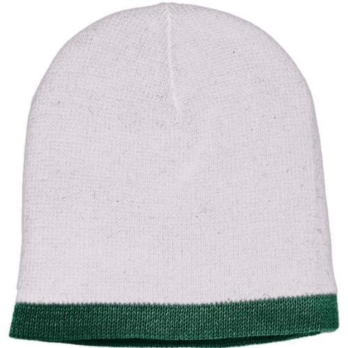 USA Made Knit Stripe Beanie White Forest Green,  99B824-WHT-HGR