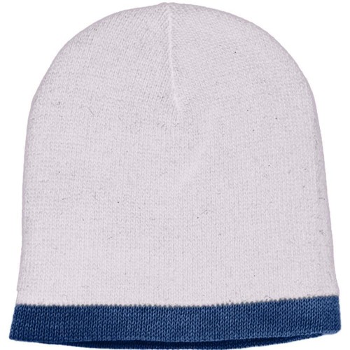 USA Made Knit Stripe Beanie White Navy,  99B824-WHT-NVY
