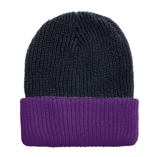 USA Made Knit Cuff Hat Black Purple,  99C244-BLK-PRP