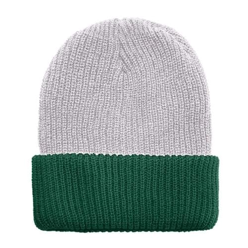 USA Made Knit Cuff Hat White Forest Green,  99C244-WHT-HGR