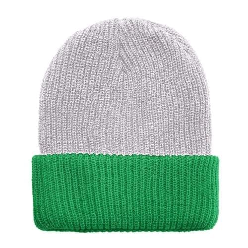 USA Made Knit Cuff Hat White Kelly Green,  99C244-WHT-KGR