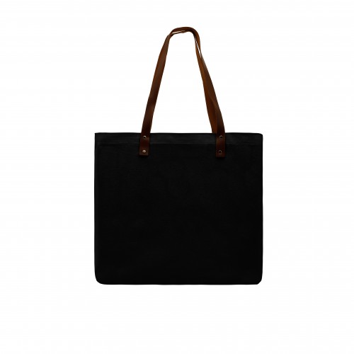 USA Made Black Leather Handle Zipper Pocket Dyed Canvas Tote