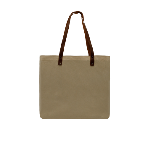 USA Made Natural Leather Handle Zipper Pocket Natural Canvas Tote