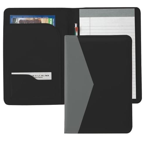 Accent Stitched Junior Folder-Faux Leather Vinyl-Black / Grey