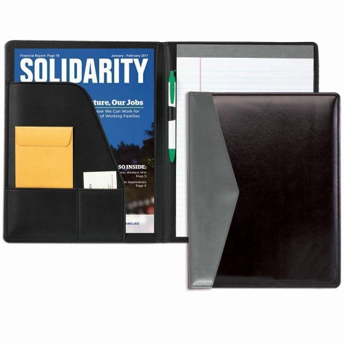 Accent Stitched Letter Folder-Faux Leather Vinyl-Black / Grey