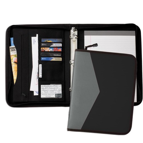 Tribeca Dual Tone 1" Zipper Ring Binder-600 Denier Nylon and Faux Leather Vinyl-Black / Grey Tribeca Dual Tone 1" Zipper Ring Binder-600 Denier Nylon and Faux Leather Vinyl-Black / Grey