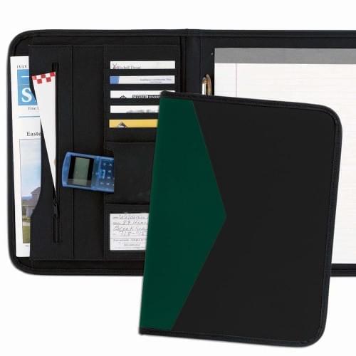 Tribeca 2-Tone Letter Folder-600 Denier Nylon and Faux Leather Vinyl-Black / Hunter Green