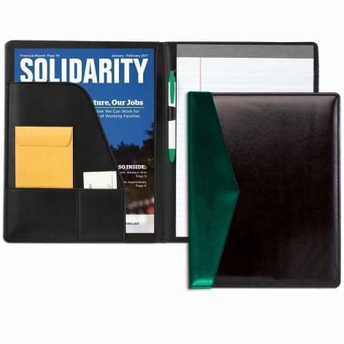 Accent Stitched Letter Folder-Faux Leather Vinyl-Black / Hunter Green