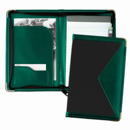Edge Junior Zipper Folder-600 Denier Nylon and Faux Leather Vinyl-Black / Hunter Green