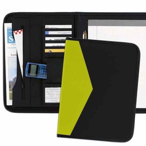 Tribeca 2-Tone Letter Folder-600 Denier Nylon and Faux Leather Vinyl-Black / Lime