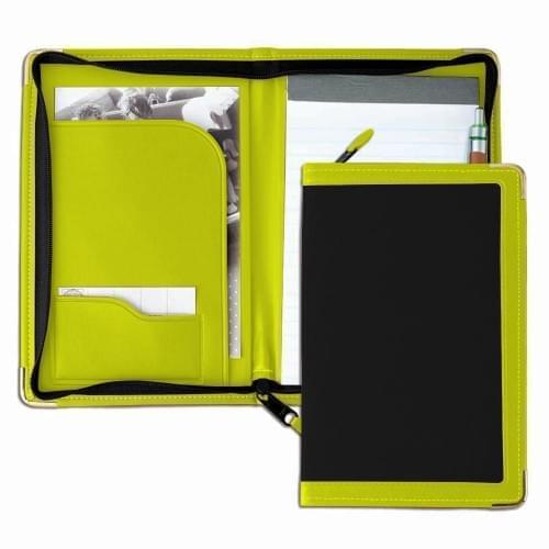 Edge Embroidered Junior Zipper Folder-600 Denier Nylon and Faux Leather Vinyl-Black / Lime