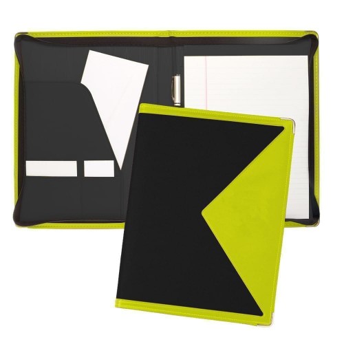 Edge Letter Zipper Folder-600 Denier Nylon and Faux Leather Vinyl-Black / Lime
