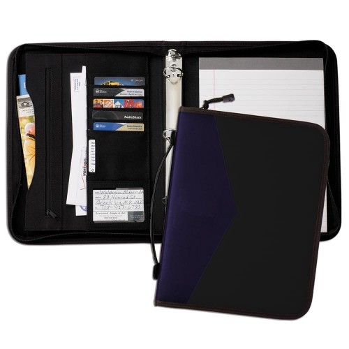 Tribeca Dual Tone 1" Zipper Ring Binder with Handle-600 Denier Nylon and Faux Leather Vinyl-Black / Navy Tribeca Dual Tone 1" Zipper Ring Binder with Handle-600 Denier Nylon and Faux Leather Vinyl-Black / Navy