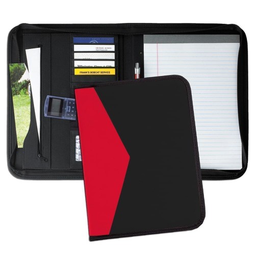 Tribeca Dual Tone Zipper Folder-600 Denier Nylon and Faux Leather Vinyl-Black / Red