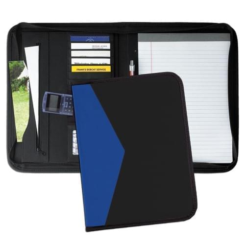 Tribeca Dual Tone Zipper Folder-600 Denier Nylon and Faux Leather Vinyl-Black / Royal Blue