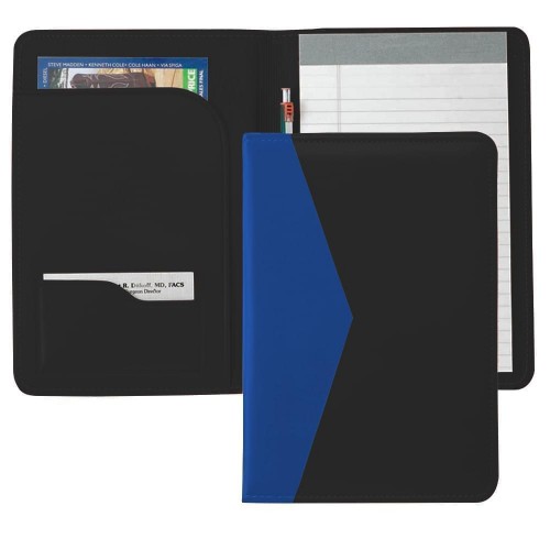 Accent Stitched Junior Folder-Faux Leather Vinyl-Black / Royal Blue