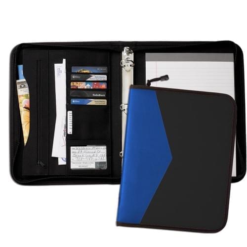 Tribeca Dual Tone 1" Zipper Ring Binder-600 Denier Nylon and Faux Leather Vinyl-Black / Royal Blue