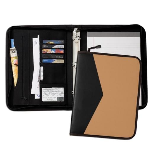 Tribeca Dual Tone 1" Zipper Ring Binder-Matte-Black / Tan