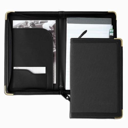 Edge Embroidered Junior Zipper Folder-Matte-Black / Black