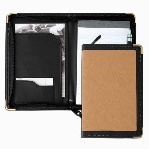 Edge Embroidered Junior Zipper Folder-Matte-Black / Tan Edge Embroidered Junior Zipper Folder-Matte-Black / Tan