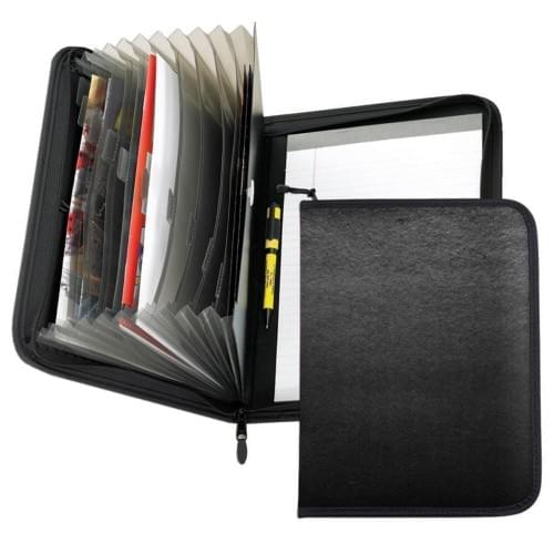 Accordion Zipper Folder-600 Denier Nylon or Faux Leather Vinyl-Black
