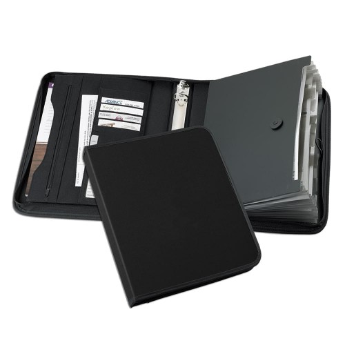 Tribeca-Accordion Zipper Ring Binder-600 Denier Nylon or Faux Leather Vinyl-Black Tribeca-Accordion Zipper Ring Binder-600 Denier Nylon or Faux Leather Vinyl-Black