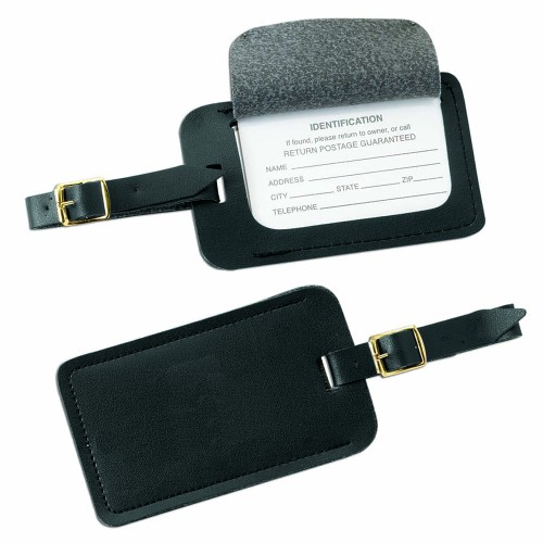 Stitched Luggage Tag-Faux Leather Vinyl-Black