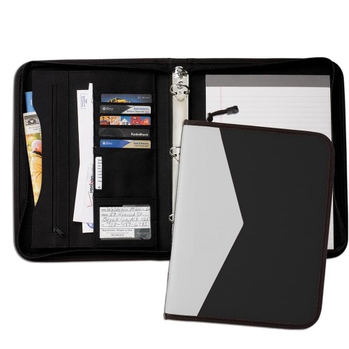 Tribeca Dual Tone 1" Zipper Ring Binder-600 Denier Nylon and Faux Leather Vinyl-Black / White Tribeca Dual Tone 1" Zipper Ring Binder-600 Denier Nylon and Faux Leather Vinyl-Black / White