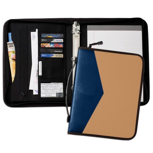 Tribeca Dual Tone 1" Zipper Ring Binder with Handle-Matte-Navy / Tan Tribeca Dual Tone 1" Zipper Ring Binder with Handle-Matte-Navy / Tan